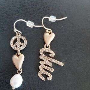 Peace Chic Earrings Little Rhinestone On Heart Backs